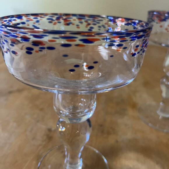 Aaron Sanchez Margarita Glass 10oz. Set Of 2 Red And Blue Confetti Blown Glass - Picture 4 of 6